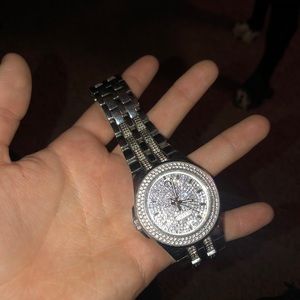 Men’s Bulova Watch, silver w diamond studs
